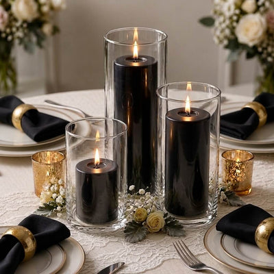 Richland Pillar Candles & Cylinder Vases Set of 3 - Black - thumbnail number 3