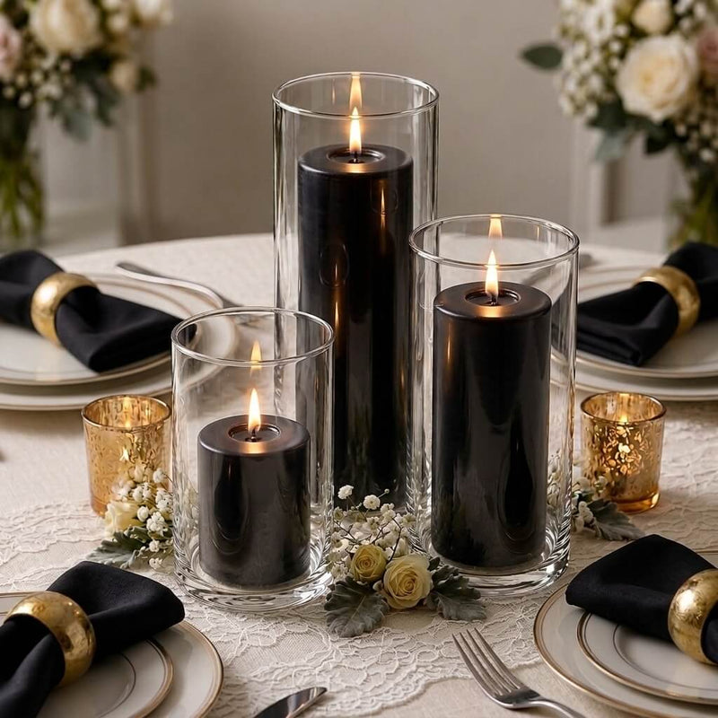 Richland Pillar Candles & Cylinder Vases Set of 3 - Black - thumbnail number 3