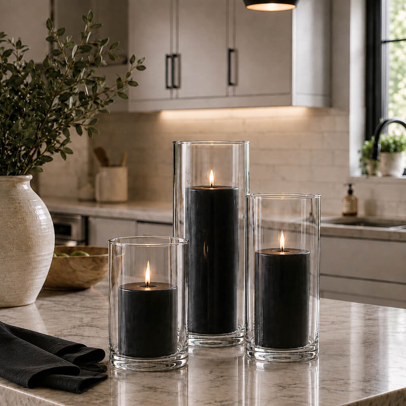 Richland Pillar Candles & Cylinder Vases Set of 3 - Black - thumbnail number 6