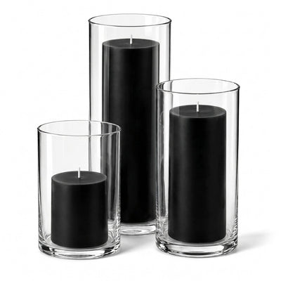 Richland Pillar Candles & Cylinder Vases Set of 3 - Black - thumbnail number 1