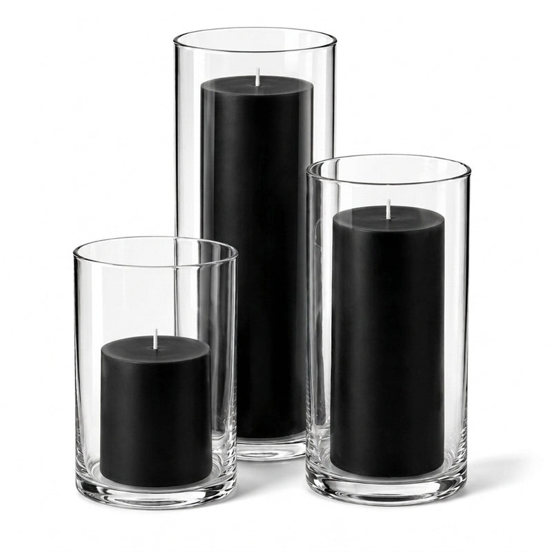 Richland Pillar Candles & Cylinder Vases Set of 3 - Black - thumbnail number 1
