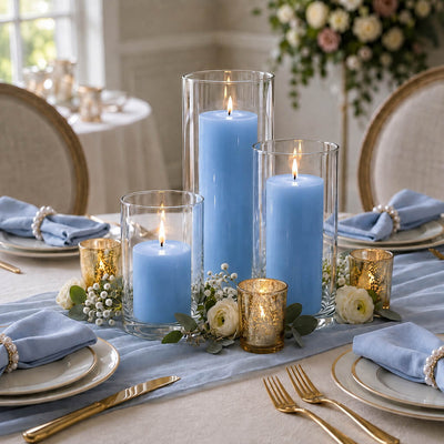 Richland Pillar Candles & Cylinder Vases Set of 3 - Light Blue - thumbnail number 4