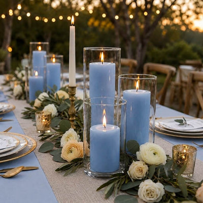 Richland Pillar Candles & Cylinder Vases Set of 3 - Light Blue - thumbnail number 3