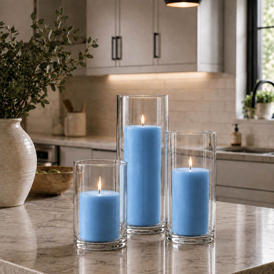 Richland Pillar Candles & Cylinder Vases Set of 3 - Light Blue - thumbnail number 6