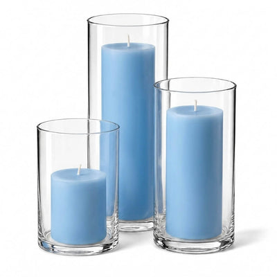 Richland Pillar Candles & Cylinder Vases Set of 3 - Light Blue - thumbnail number 1