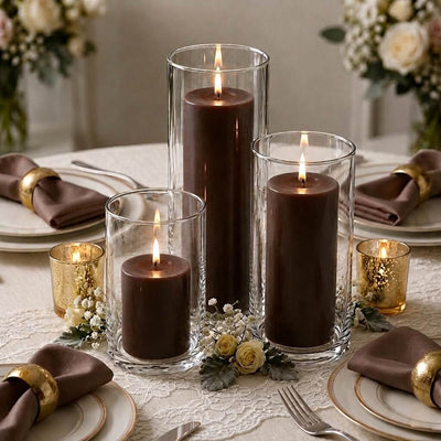 Richland Pillar Candles & Cylinder Vases Set of 3 - Brown - thumbnail number 5