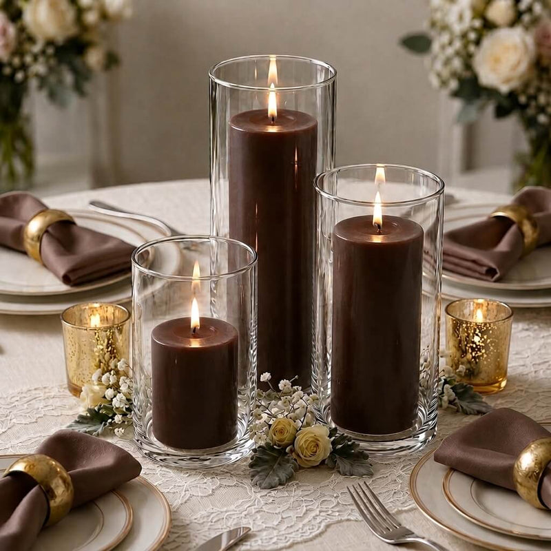 Richland Pillar Candles & Cylinder Vases Set of 3 - Brown - thumbnail number 5