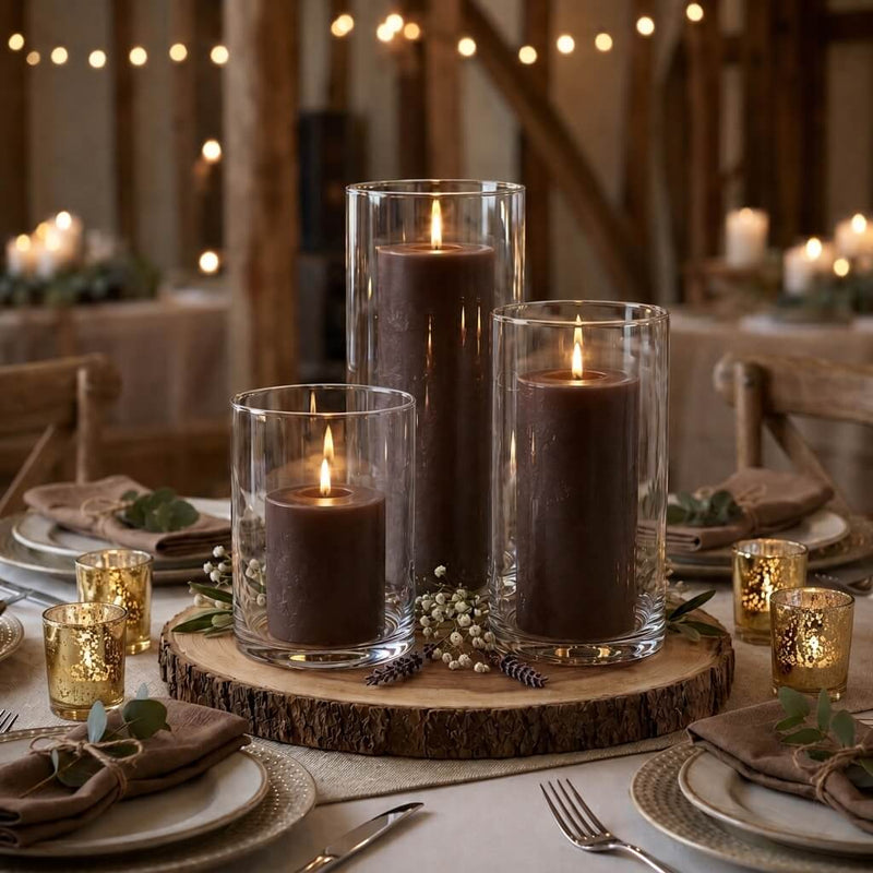 Richland Pillar Candles & Cylinder Vases Set of 3 - Brown - thumbnail number 4