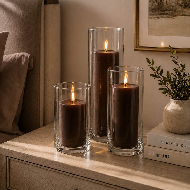 Richland Pillar Candles & Cylinder Vases Set of 3 - Brown - thumbnail number 6