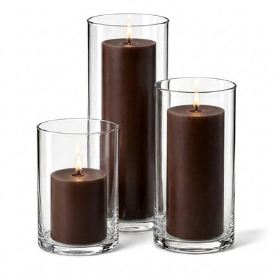 Richland Pillar Candles & Cylinder Vases Set of 3 - Brown - thumbnail number 2