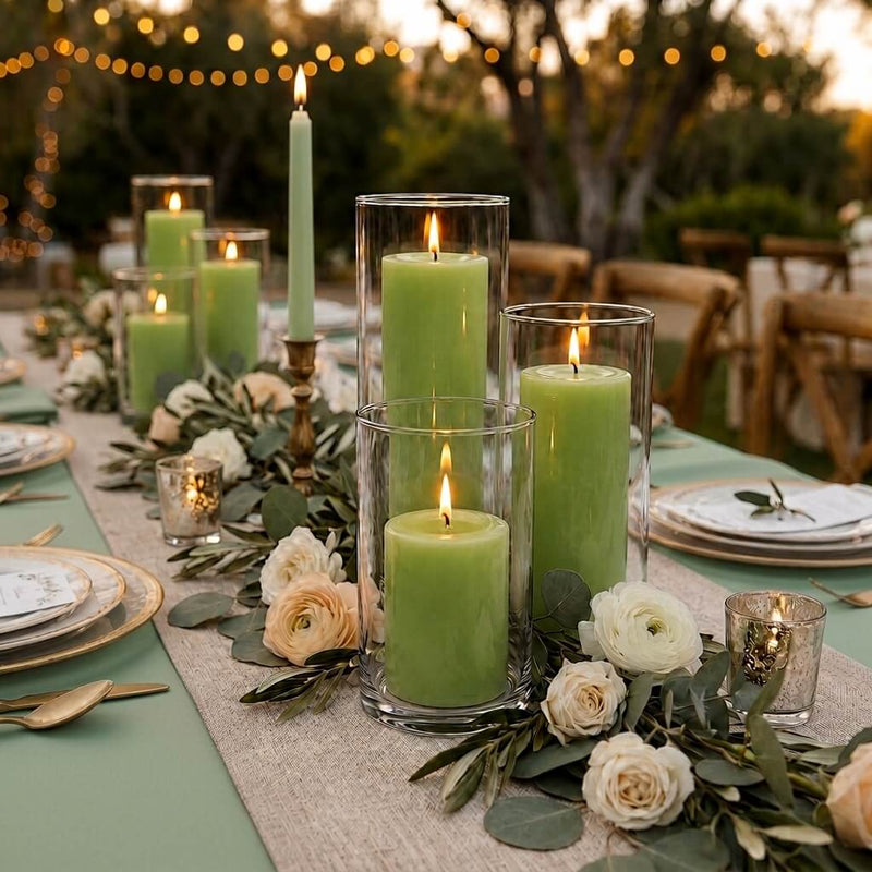 Richland Pillar Candles & Cylinder Vases Set of 12 - Green - thumbnail number 5