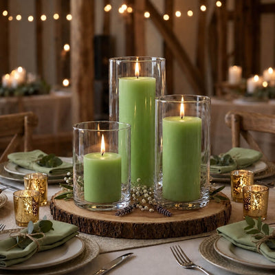 Richland Pillar Candles & Cylinder Vases Set of 12 - Green - thumbnail number 4