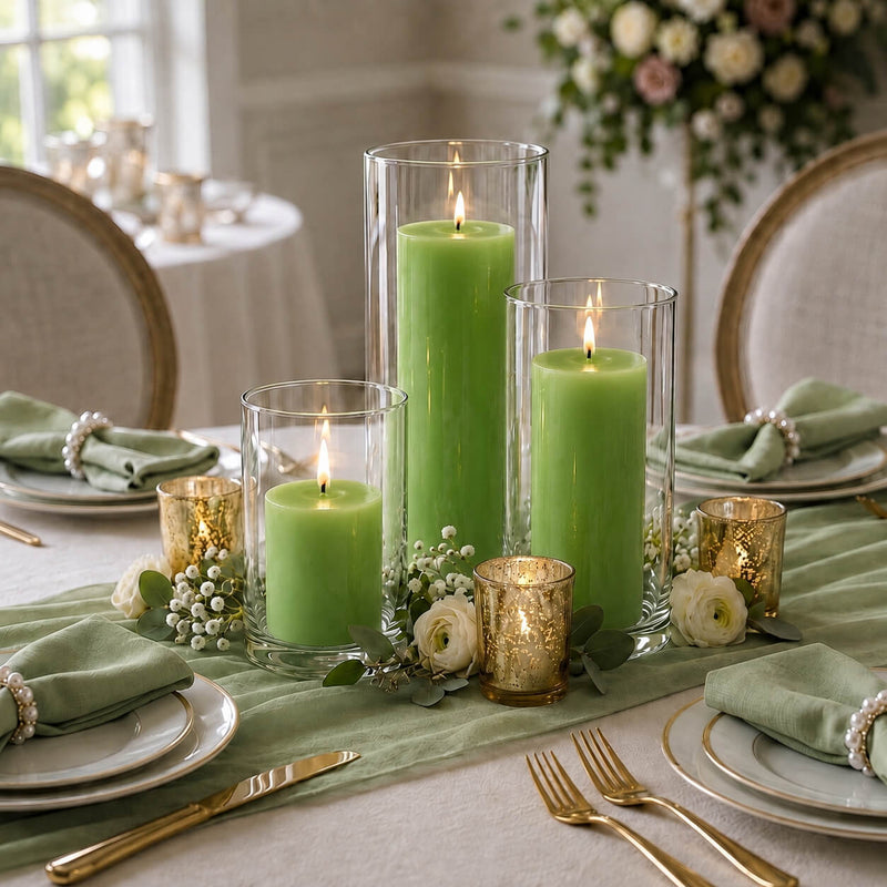 Richland Pillar Candles & Cylinder Vases Set of 12 - Green - thumbnail number 3
