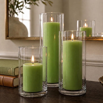 Richland Pillar Candles & Cylinder Vases Set of 12 - Green - thumbnail number 7