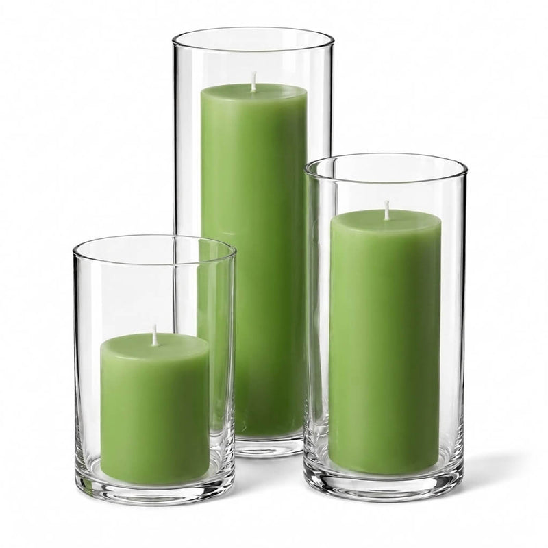 Richland Pillar Candles & Cylinder Vases Set of 12 - Green - thumbnail number 1
