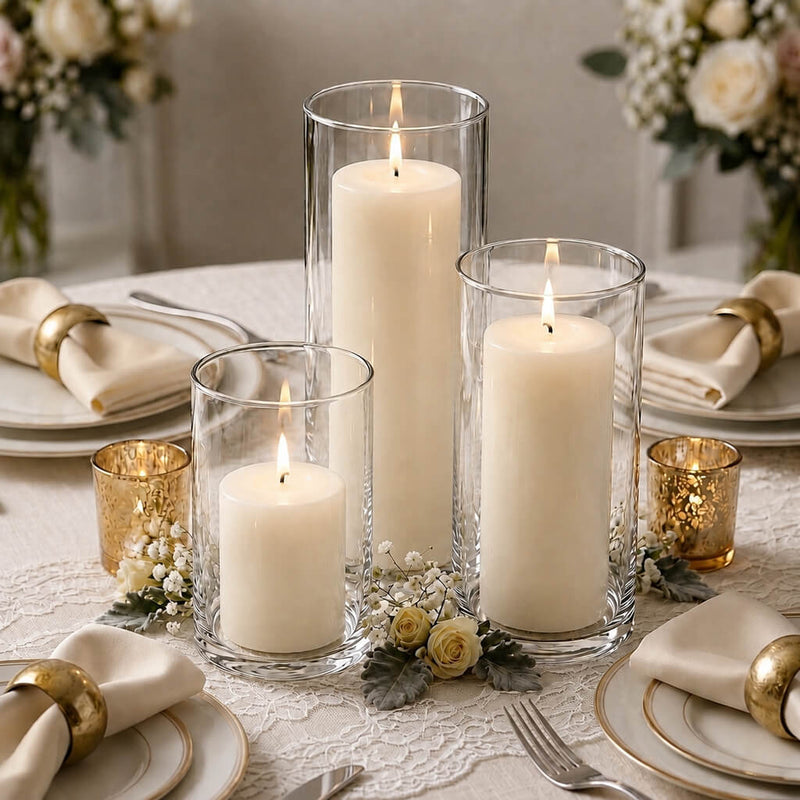 Richland Pillar Candles & Cylinder Vases Set of 3 - Light Ivory - thumbnail number 5