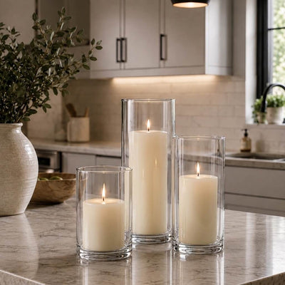 Richland Pillar Candles & Cylinder Vases Set of 3 - Light Ivory - thumbnail number 6