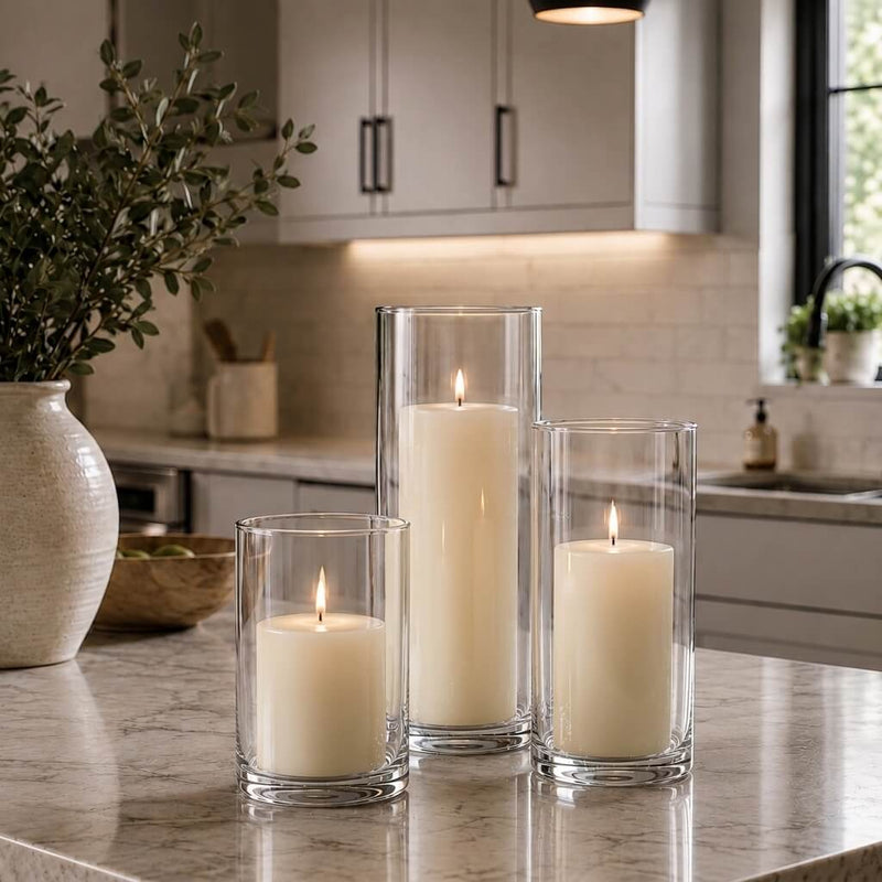 Richland Pillar Candles & Cylinder Vases Set of 3 - Light Ivory - thumbnail number 6