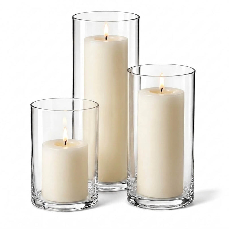 Richland Pillar Candles & Cylinder Vases Set of 3 - Light Ivory - thumbnail number 2