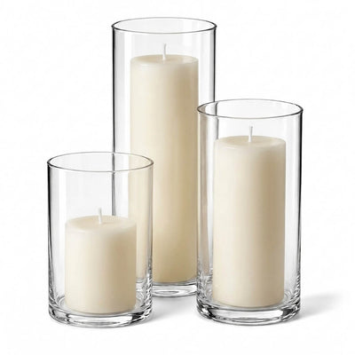 Richland Pillar Candles & Cylinder Vases Set of 3 - Light Ivory - thumbnail number 1