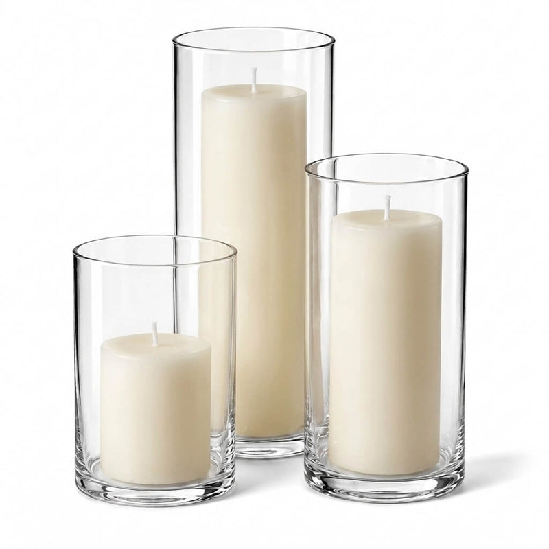 Richland Pillar Candles & Cylinder Vases Set of 3 - Light Ivory - thumbnail number 1