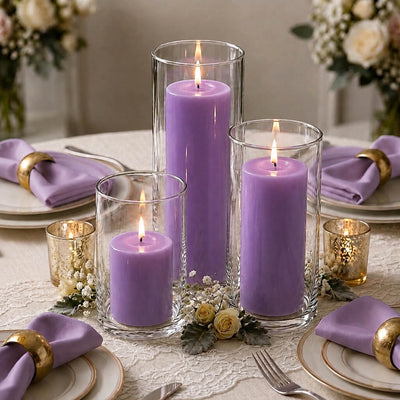 Richland Pillar Candles & Cylinder Vases Set of 3 - Lavender - thumbnail number 5