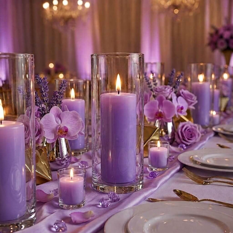 Richland Pillar Candles & Cylinder Vases Set of 3 - Lavender - thumbnail number 4
