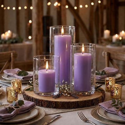 Richland Pillar Candles & Cylinder Vases Set of 3 - Lavender - thumbnail number 3