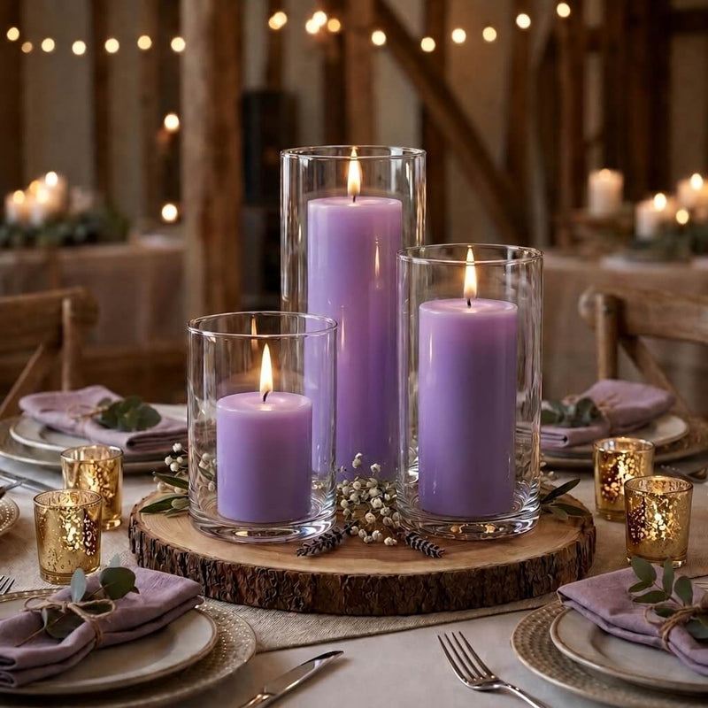 Richland Pillar Candles & Cylinder Vases Set of 3 - Lavender - thumbnail number 3
