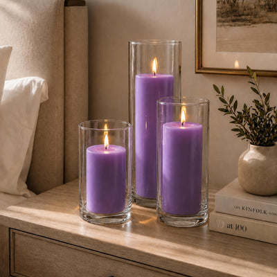 Richland Pillar Candles & Cylinder Vases Set of 3 - Lavender - thumbnail number 8