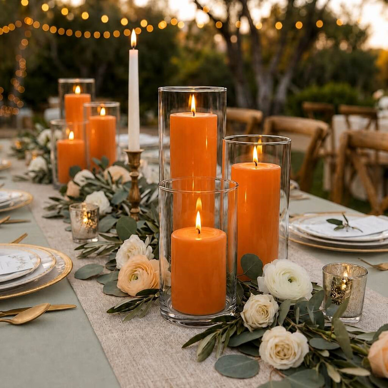 Richland Pillar Candles & Cylinder Vases Set of 3 - Orange - thumbnail number 3