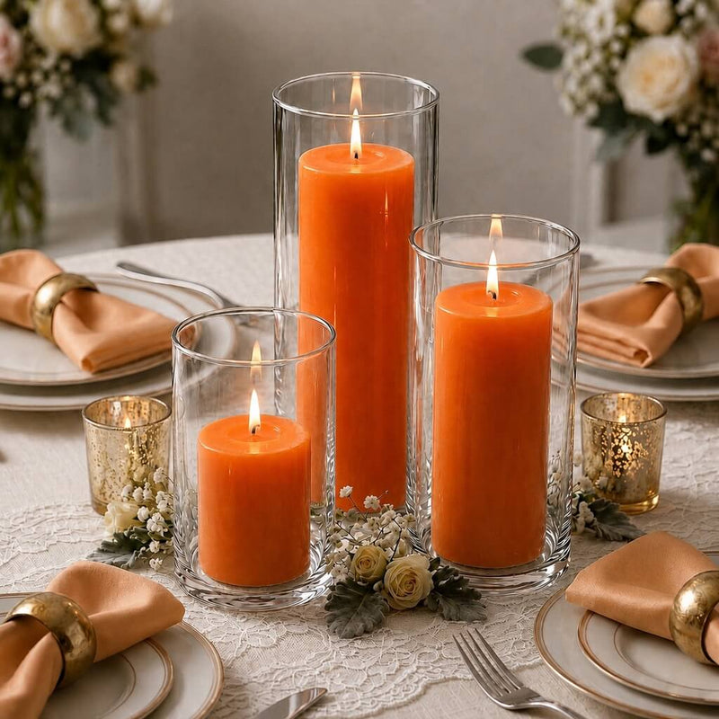 Richland Pillar Candles & Cylinder Vases Set of 3 - Orange - thumbnail number 4