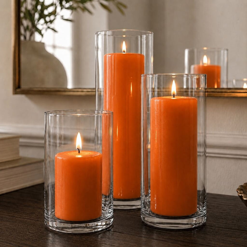 Richland Pillar Candles & Cylinder Vases Set of 3 - Orange - thumbnail number 7