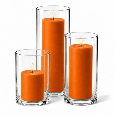 Richland Pillar Candles & Cylinder Vases Set of 3 - Orange - thumbnail number 2