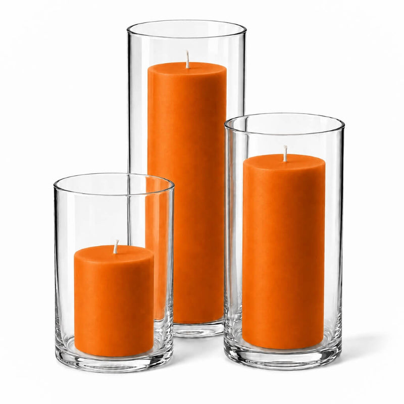 Richland Pillar Candles & Cylinder Vases Set of 3 - Orange - thumbnail number 1