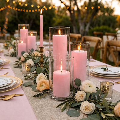 Richland Pillar Candles & Cylinder Vases Set of 3 - Pink - thumbnail number 5