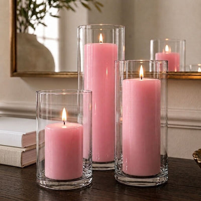 Richland Pillar Candles & Cylinder Vases Set of 3 - Pink - thumbnail number 6