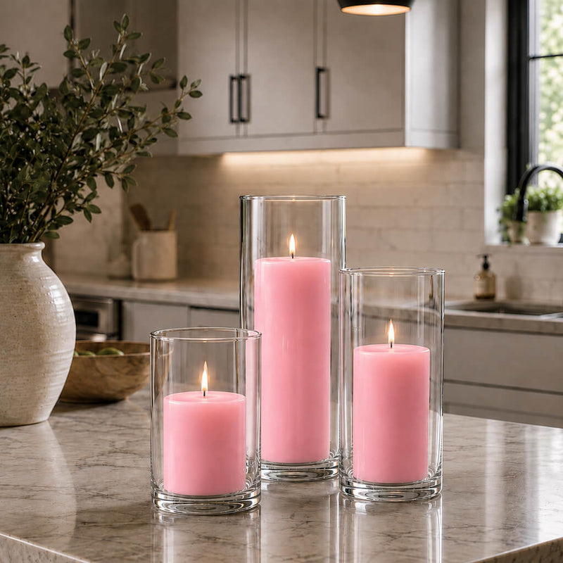 Richland Pillar Candles & Cylinder Vases Set of 3 - Pink - thumbnail number 7