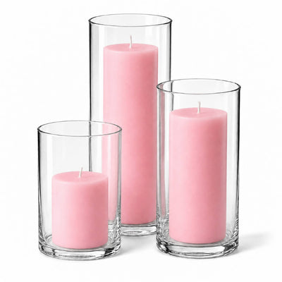Richland Pillar Candles & Cylinder Vases Set of 3 - Pink - thumbnail number 1