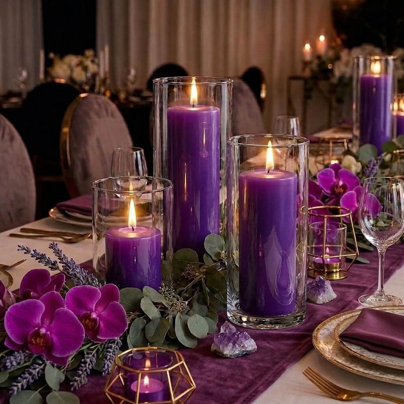 Richland Pillar Candles & Cylinder Vases Set of 3 - Purple - thumbnail number 6