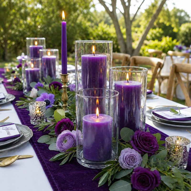 Richland Pillar Candles & Cylinder Vases Set of 3 - Purple - thumbnail number 5
