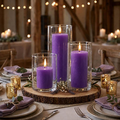 Richland Pillar Candles & Cylinder Vases Set of 3 - Purple - thumbnail number 4