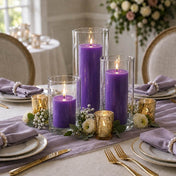 Richland Pillar Candles & Cylinder Vases Set of 3 - Purple - thumbnail number 3