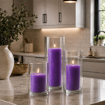 Richland Pillar Candles & Cylinder Vases Set of 3 - Purple - thumbnail number 8