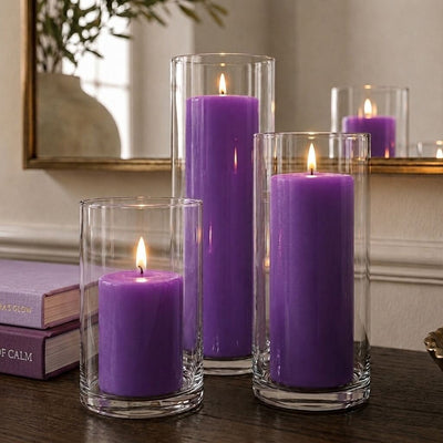 Richland Pillar Candles & Cylinder Vases Set of 3 - Purple - thumbnail number 7