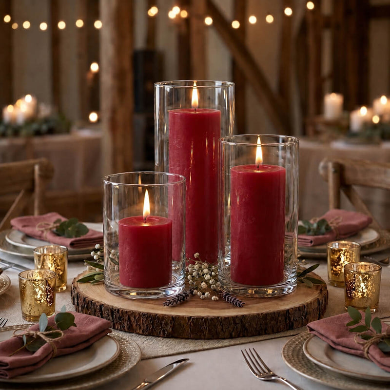 Richland Pillar Candles & Cylinder Vases Set of 3 - Red - thumbnail number 3