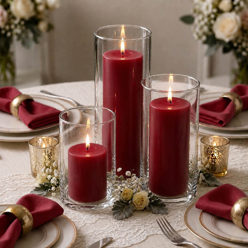 Richland Pillar Candles & Cylinder Vases Set of 3 - Red - thumbnail number 4