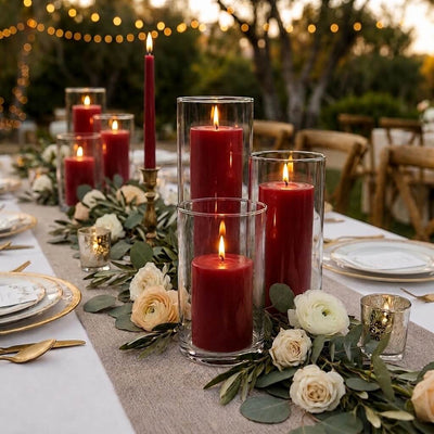 Richland Pillar Candles & Cylinder Vases Set of 3 - Red - thumbnail number 5