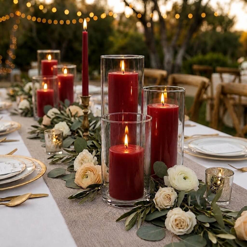 Richland Pillar Candles & Cylinder Vases Set of 3 - Red - thumbnail number 5