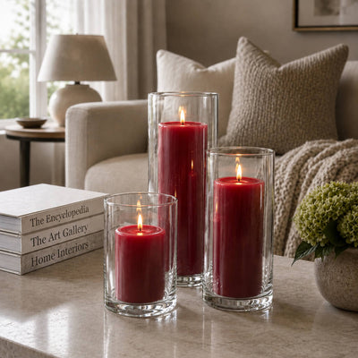 Richland Pillar Candles & Cylinder Vases Set of 3 - Red - thumbnail number 6